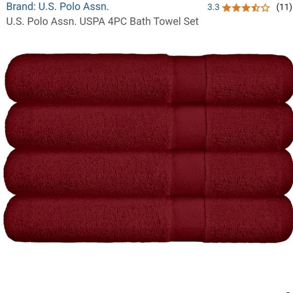 U.S. Polo Assn. 4 Piece Luxurious Red Bath  Towel Set, Retail Price $49.99 - Picture 2 of 12